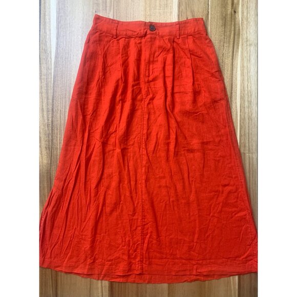 A New Day Womens Casual Red Linen Blend A-Line Midi Skirt With Pockets Medium - Picture 4 of 10